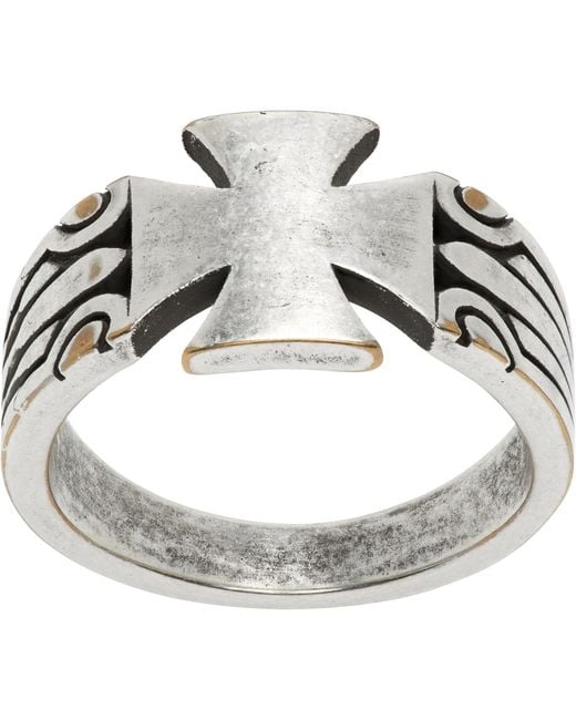 Vetements Metallic Biker Cross Pattern Ring for men