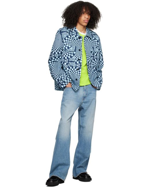 Bluemarble Blue Folk Checkerboard Jacket for men
