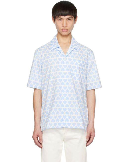 AMI Blue & White Camp Collar Shirt for men