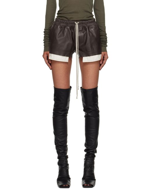 Rick Owens Black Concordians Fog Boxer Leather Shorts