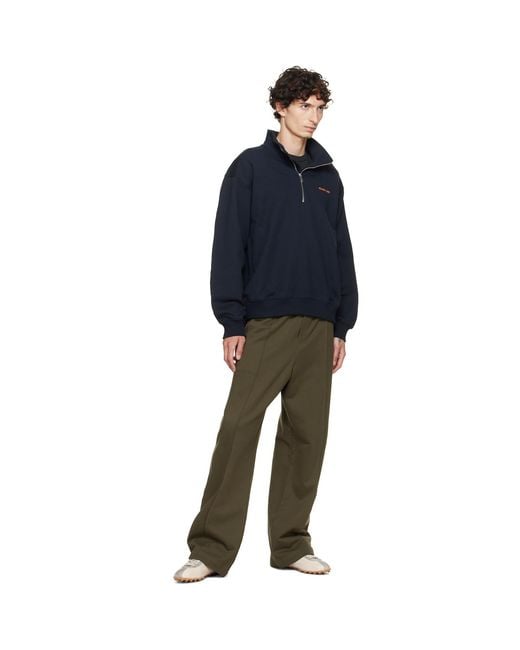 Helmut Lang Blue Logo Quarter Zip Sweatshirt for men