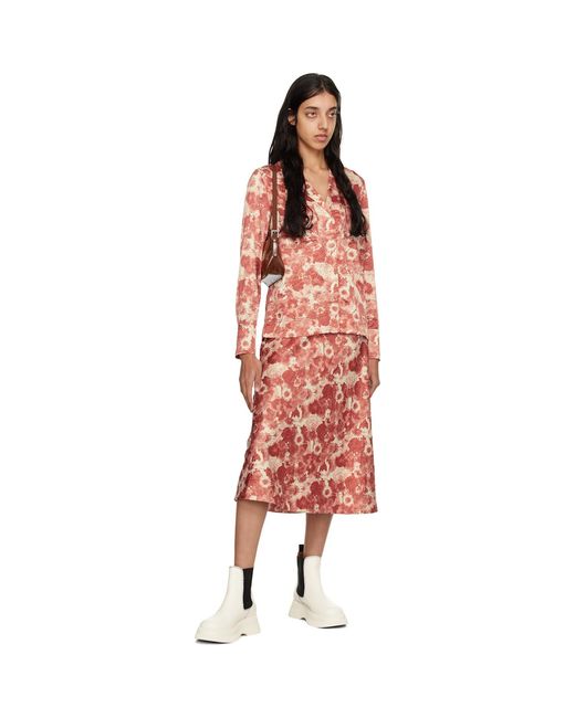 Ganni Orange Floral Long Sleeve Shirt
