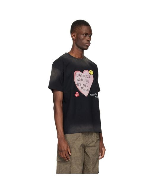 ANDERSSON BELL Black Essential Spray Wash Heart Message T-Shirt for men
