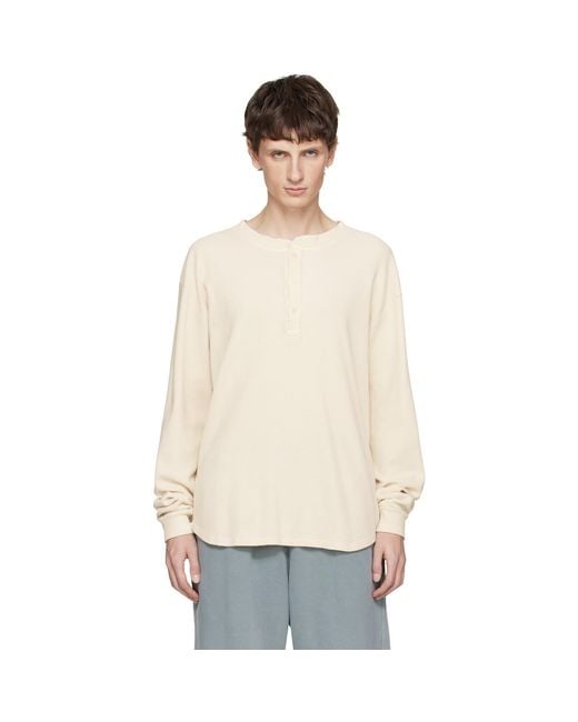 Les Tien White Off- Baseball Hem Henley for men