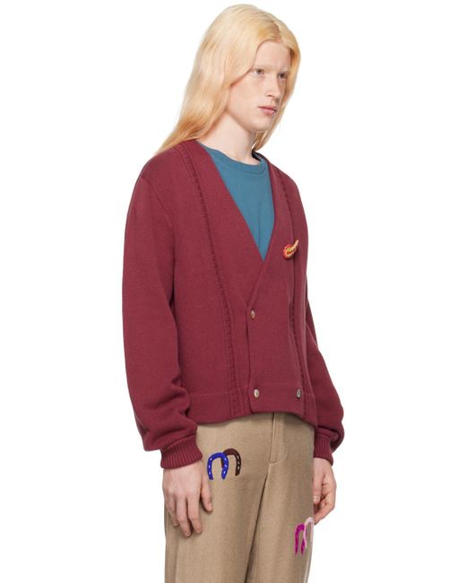 Bode Red Burgundy Double-breasted Cardigan for men