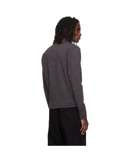 Lemaire Gray Long-Sleeve Fine Mouliné Merino Wool Polo for men