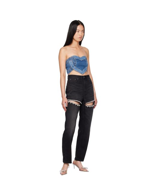 Area Black Patchwork Heart Bandeau Denim Top