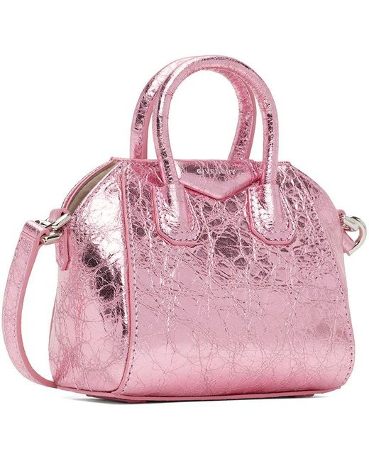 Givenchy Mini Antigona Bag In Laminated Leather Silk Pink