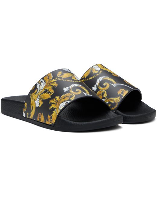 Versace Jeans Couture ブラック アウトライン バロッコ プールスライド Black