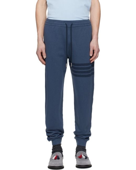 Thom Browne Overdyed Solid Loopback 4 Bar Sweatpants in Blue for Men ...