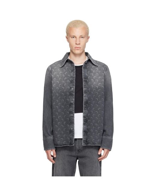 MARINE SERRE Gray Moon Laser Wash Ls Denim Shirt for men