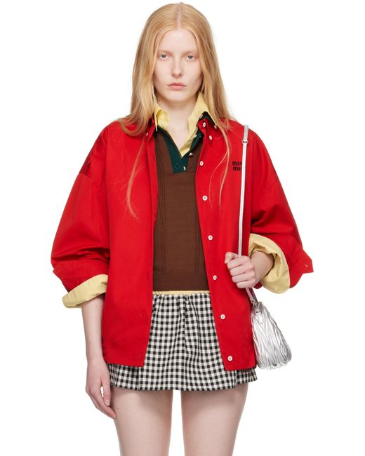 Miu Miu Red Poplin Blouson Jacket