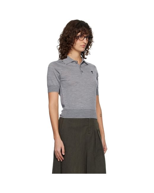 AMI Black Wool Short Sleeves Ami De Coeur Polo