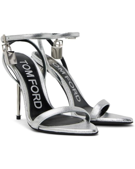 Tom Ford Black Silver Padlock Heeled Sandals