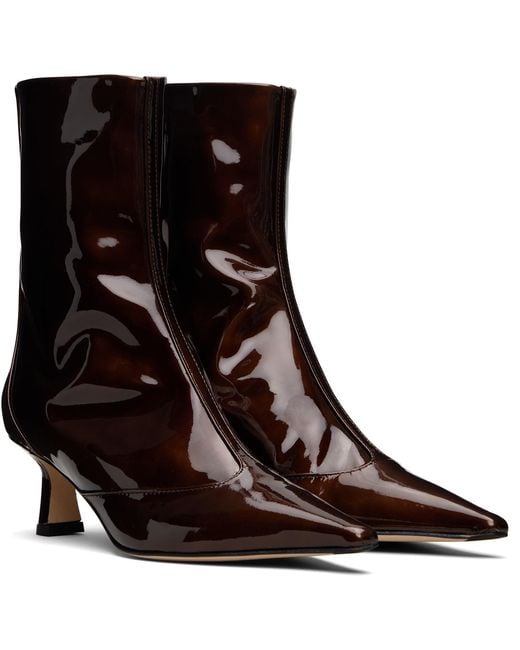 Aeyde Brown Sila Patent Leather Boots