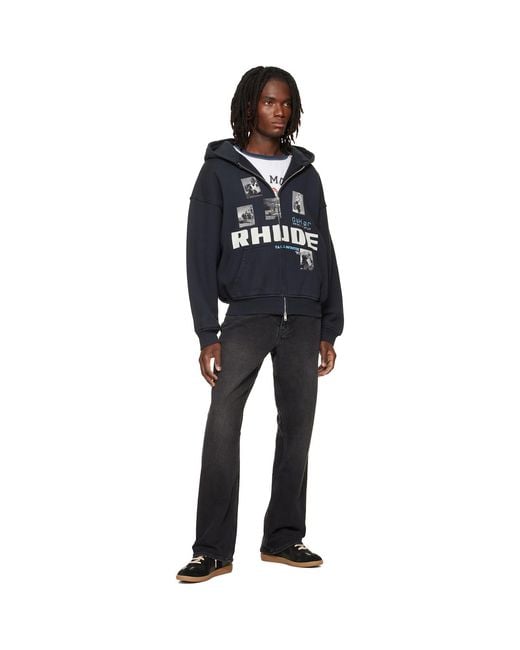 Rhude Black 'Winter 91 Rallye' Zip-Up Hoodie for men