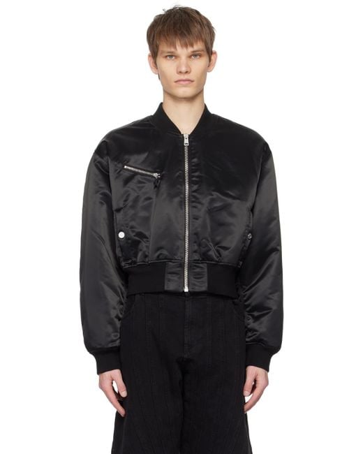 Mugler Black Cropped Bomber Jacket for men