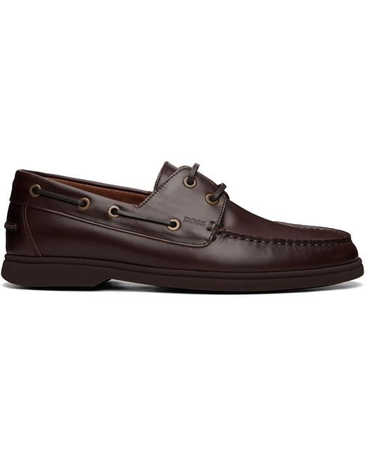 Boss Brown Leather Loafers for men