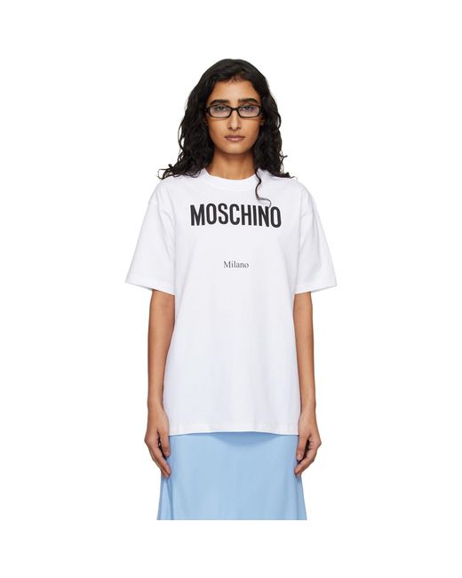 Moschino White Printed Organic Cotton Jersey T-Shirt