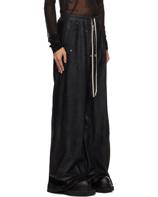 メンズ Rick Owens ブラック Hollywood Wide Bela レザー トラウザーズ Black