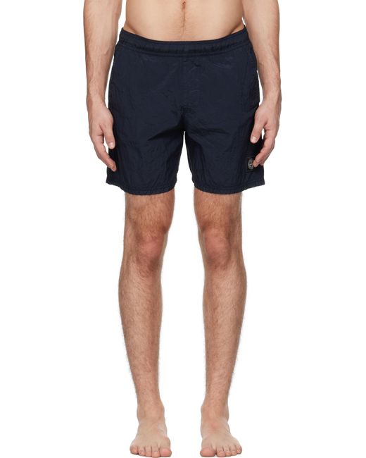 メンズ Stone Island ネイビー クリンクル スイムショーツ Blue
