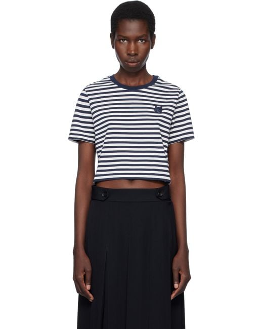 Maison Kitsuné ネイビー＆ホワイト ボールド フォックスヘッド パッチ マルチボーダー ベビーTシャツ Black
