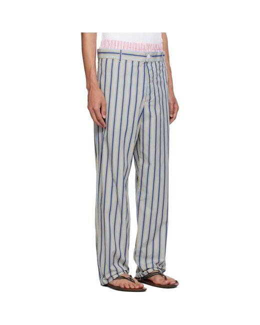 Marni Multicolor Striped Poplin Trompe L'Oeil Effect Trousers for men