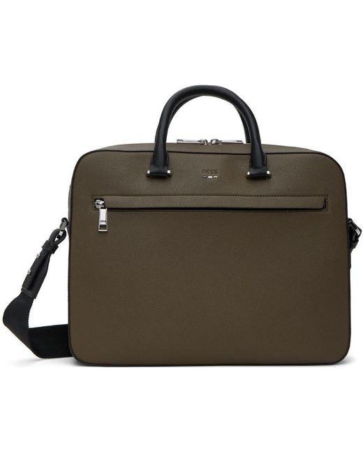 Boss Black Brown Faux-leather Briefcase for men