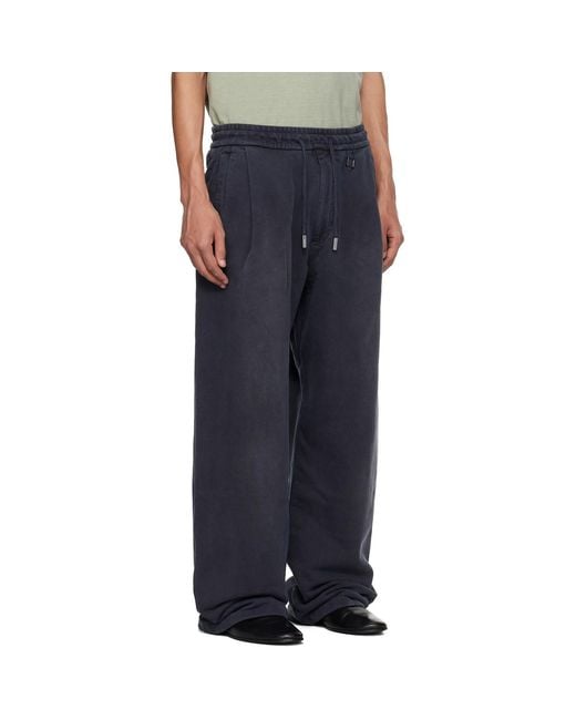 Wooyoungmi Blue One-Tuck Dyed Cotton Sweatpants for men