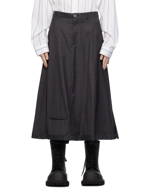 Balenciaga Black Gray Striped Midi Skirt