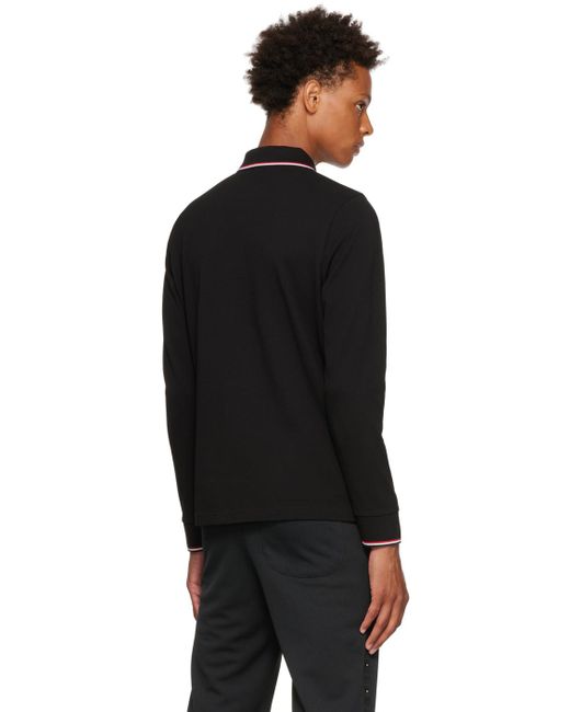 Moncler Black Long Sleeve Cotton Polo for men