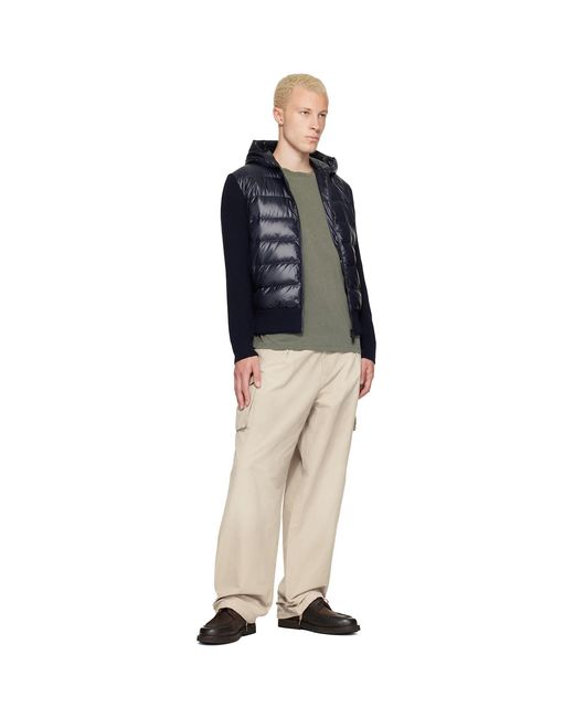 Moncler Blue Wool Zip-Up Hoodie Down Jacket for men