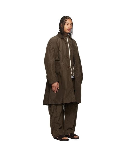 Sacai Black Khaki Treated Nylon Twill Coat for men