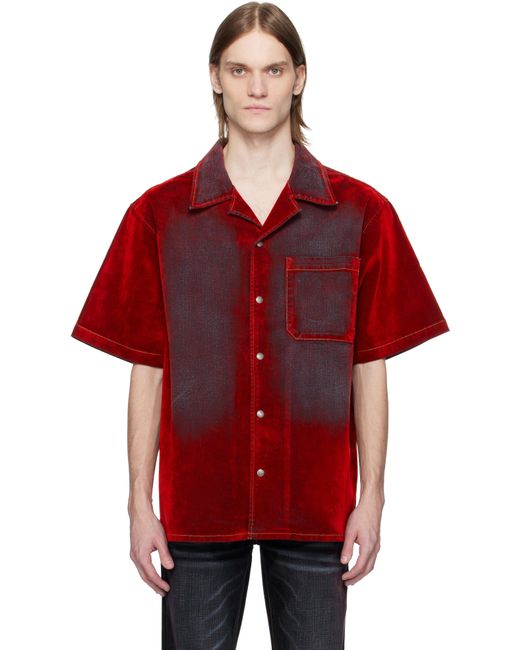 Cout de la Liberte Red Robbie Stretch Suede Denim Shirt for men