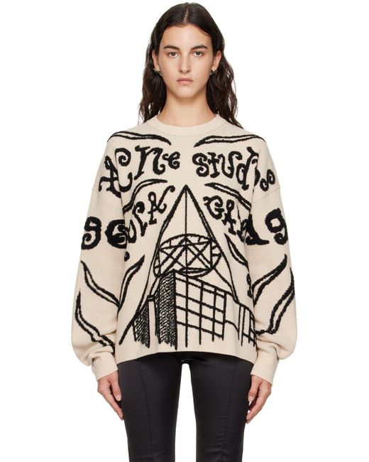Acne Black Beige Jacquard Sweater