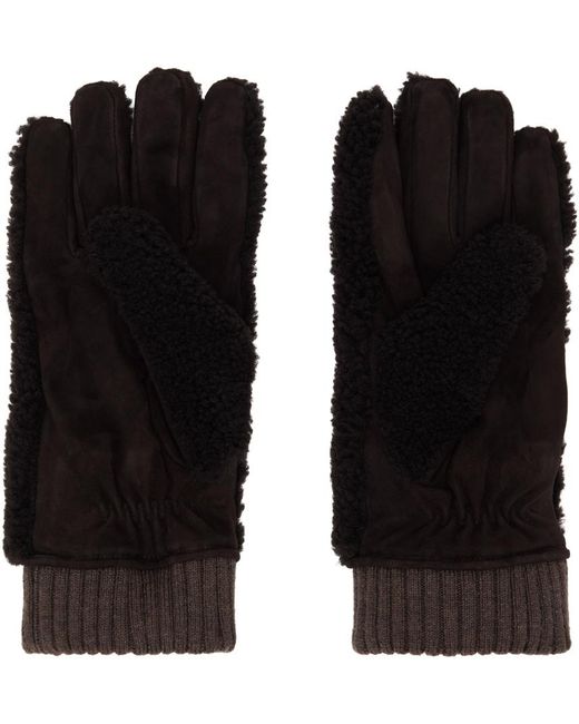 Moncler Black Paneled Shearling Gloves for men