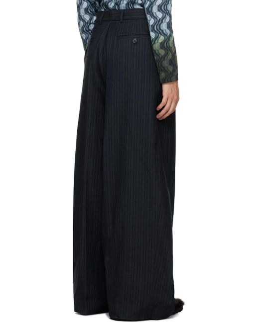 Pantalon bleu marine à motif chevronné Dries Van Noten pour homme en coloris Black
