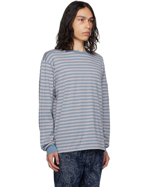 Needles Blue & Gray Striped Long Sleeve T-shirt for men