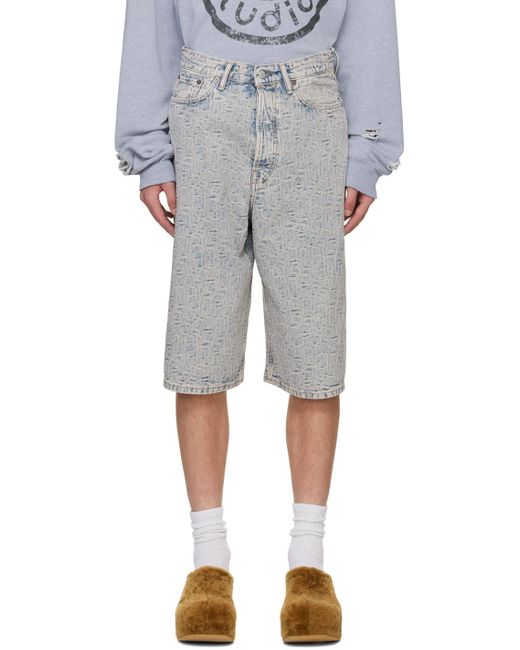 Acne Gray Loose Fit Monogram Denim Shorts for men