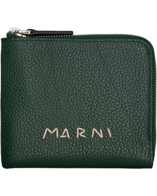 Marni Green Mending' Embroidery Zip-Around Wallet for men