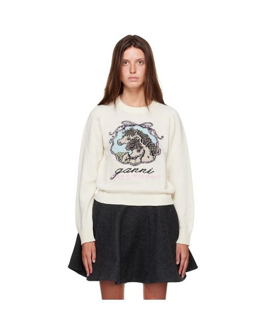 Ganni Gray Off- Graphic Wool Horse Sweater