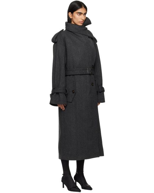 Acne Black Wool-Blend Tweed Belted Coat