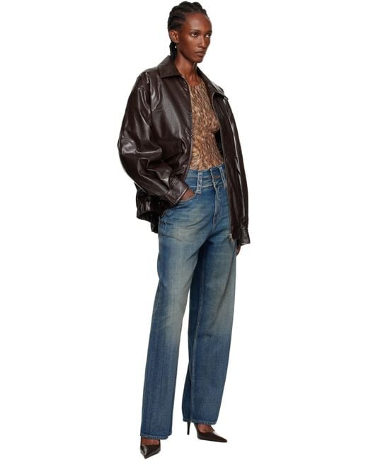 MM6 by Maison Martin Margiela Black Zip Faux-Leather Bomber Jacket