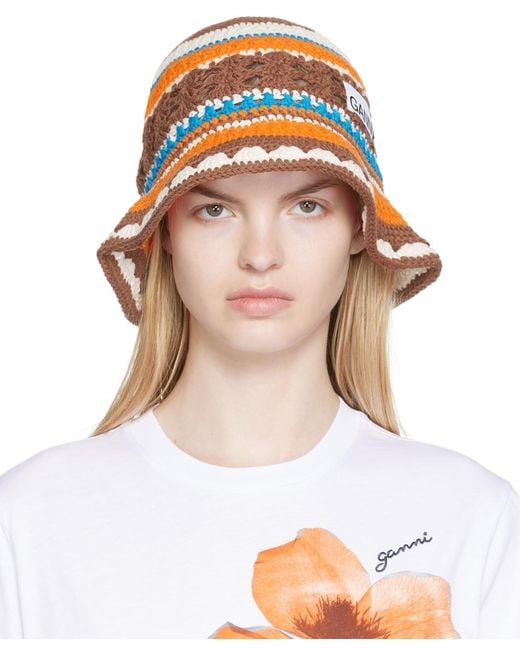 Ganni Cotton Multicolor Crochet Bucket Hat | Lyst Australia
