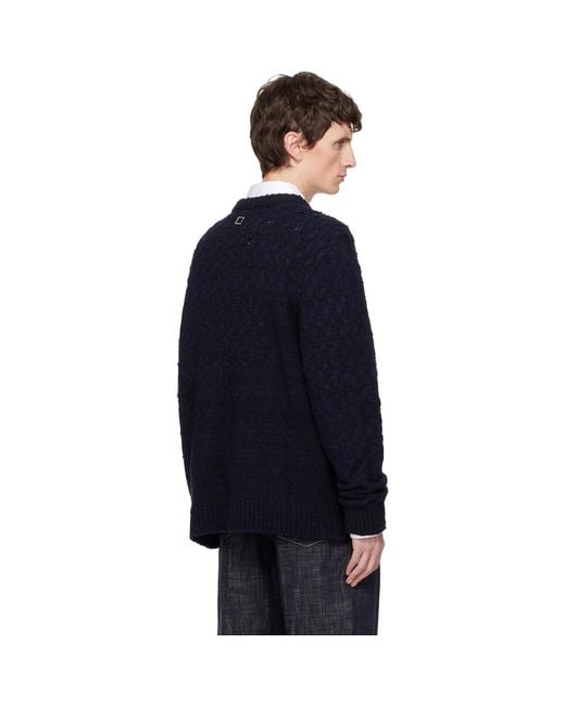 Wooyoungmi Blue Wool Blend Cable Sweater for men