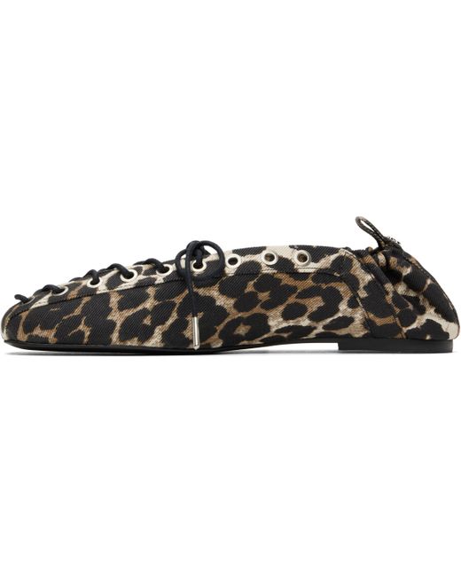 Ballerines Brunes En Denim À Motif Imprimé Et À Laçage Ganni en coloris Black