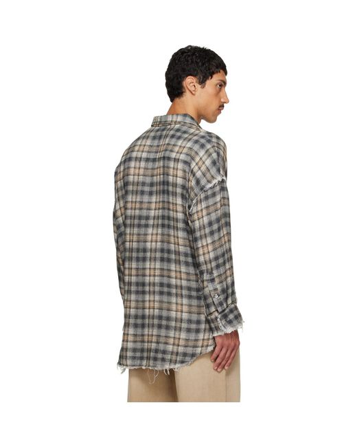 R13 Gray Shredded Seam Drop Neck Shirt for men