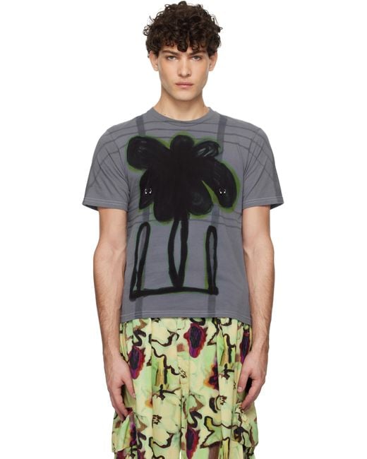 Collina Strada Black Plaid Pierced T-Shirt for men