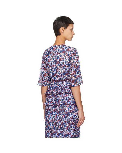 Ganni Blue Multicolor Pleated Blouse