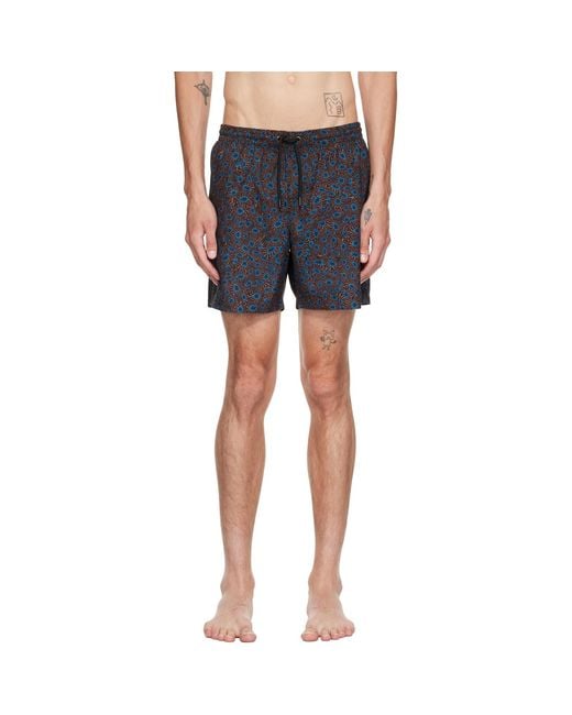 Dries Van Noten Blue Printed Swim Shorts for men